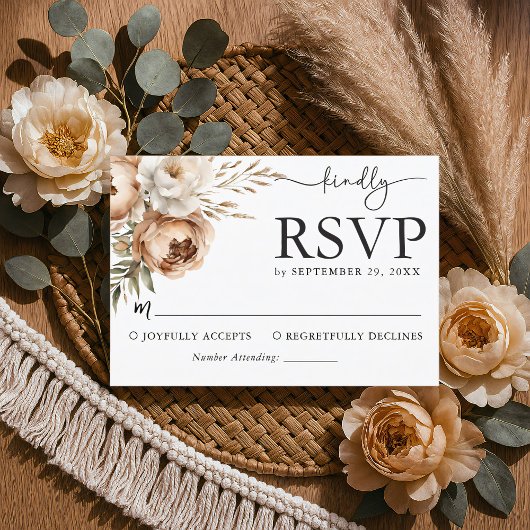 Carte RSVP de mariage Boho rustique avec Pampas & 