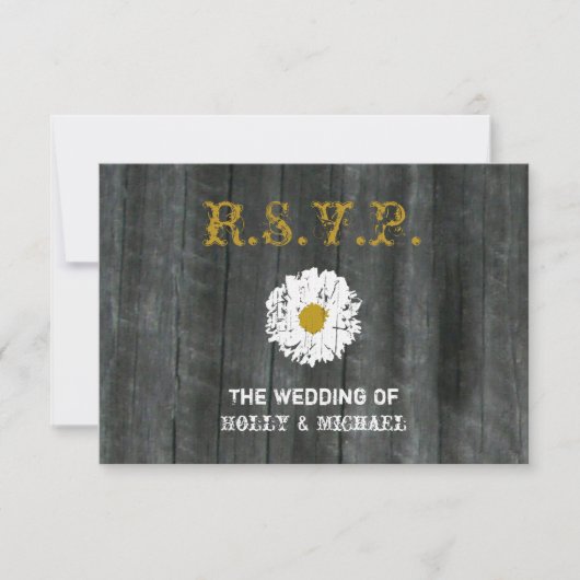 Carte RSVP de mariage - Bois d'arbre et marguerite (Devant)