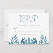 Carte RSVP de mariage botanique bleu (Devant)
