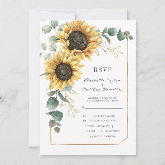 Carte RSVP de mariage botanique brillant de tourne (Devant)