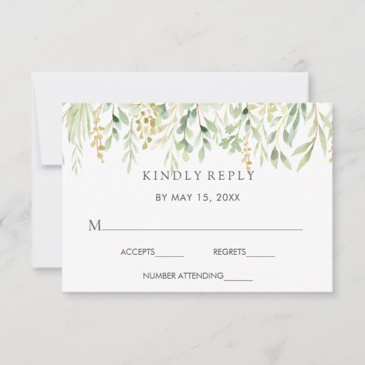 Carte RSVP de mariage botanique de feuillage vert (Devant)