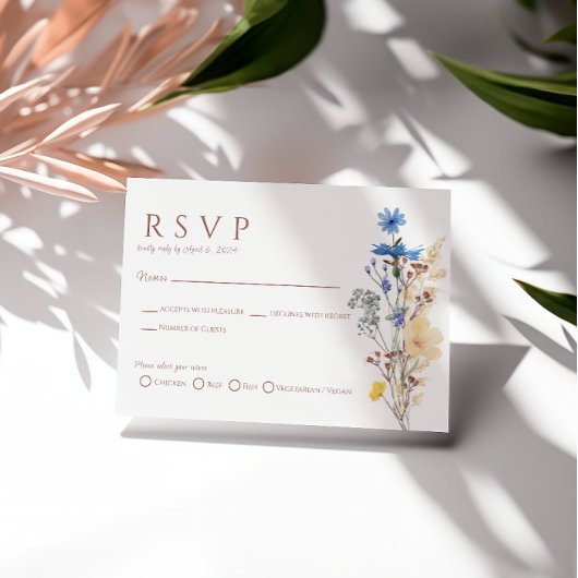 Carte RSVP de mariage botanique fleur sauvage