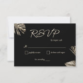 Carte RSVP de mariage botanique noir et or (Devant)