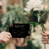 Carte RSVP de mariage botanique noir et or