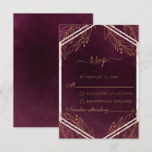 Carte RSVP de mariage Bourgogne et d'or (Devant / Derrière)