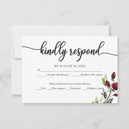 Carte RSVP de mariage Bourgogne Floral (Devant)