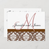 Carte RSVP de mariage Brown rose Damas Monogramme (Devant / Derrière)