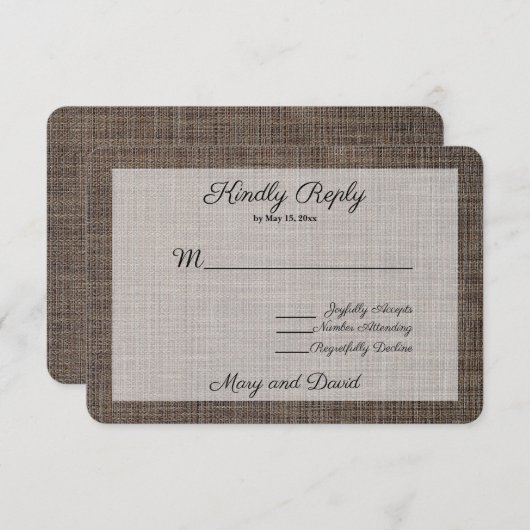 Carte RSVP de mariage Brown rustique (Devant / Derrière)