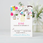 Carte RSVP de mariage Cages à oiseaux et fleurs co (Debout devant)