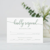 Carte RSVP de mariage Calligraphie d'angle vert (Debout devant)