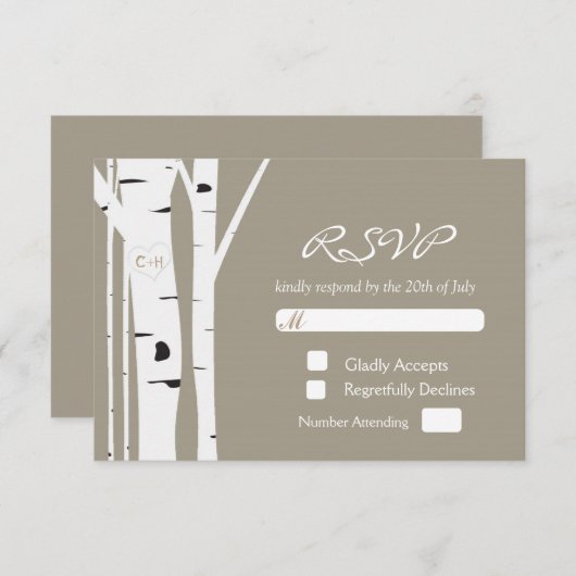 Carte RSVP de mariage cardiaque sculpté de Birch T (Devant / Derrière)