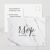 Carte Rsvp de mariage | Carte postale Marbre blanc (Devant / Derrière)