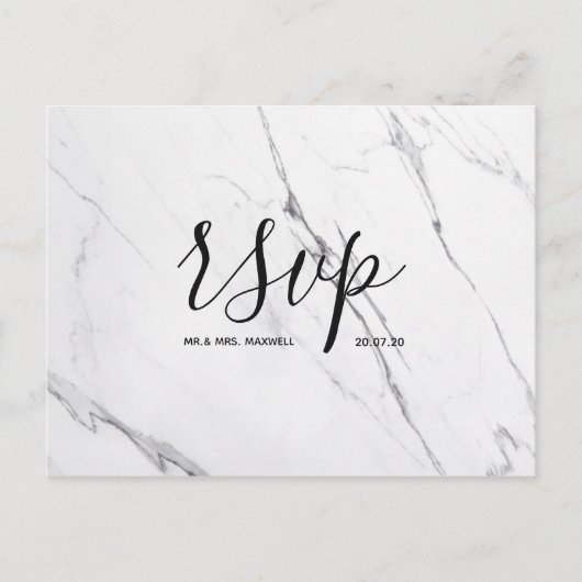 Carte Rsvp de mariage | Carte postale Marbre blanc (Devant)
