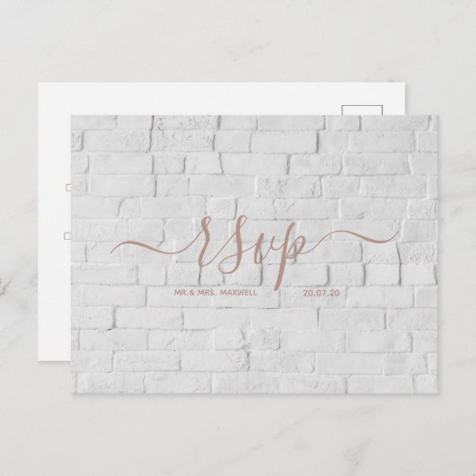 Carte Rsvp de mariage | Carte postale Script en br (Devant / Derrière)