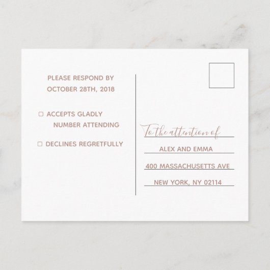 Carte Rsvp de mariage | Carte postale Script en br (Dos)