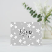 Carte Rsvp de mariage | Carte postale Script Gris (Debout devant)