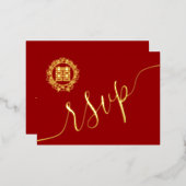 Carte rsvp de mariage chinois couronne florale (Recto/Verso)