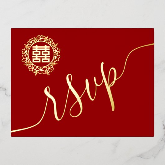 Carte rsvp de mariage chinois couronne florale (Recto)