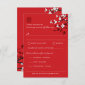 Carte RSVP de mariage chinois Sakura Double Bonheu (Devant / Derrière)