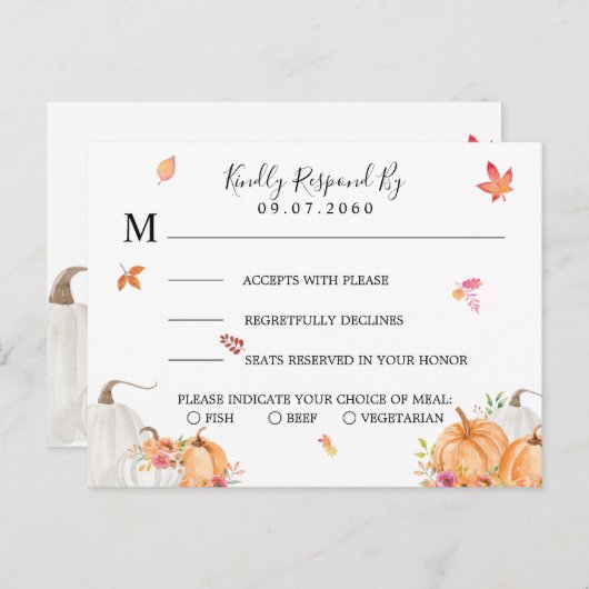 Carte RSVP de mariage Citrouille doux (Devant / Derrière)