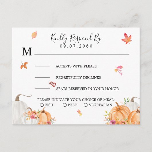 Carte RSVP de mariage Citrouille doux (Devant)