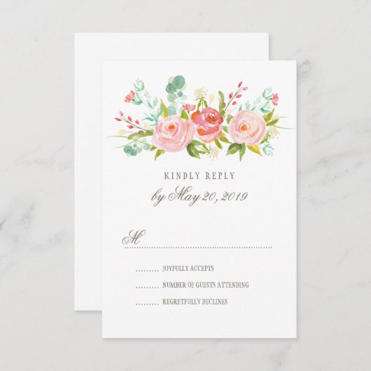 Carte RSVP de mariage classique Rose de jardin (Devant / Derrière)