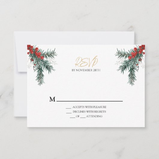 Carte RSVP de mariage classique simple de Noël (Devant)