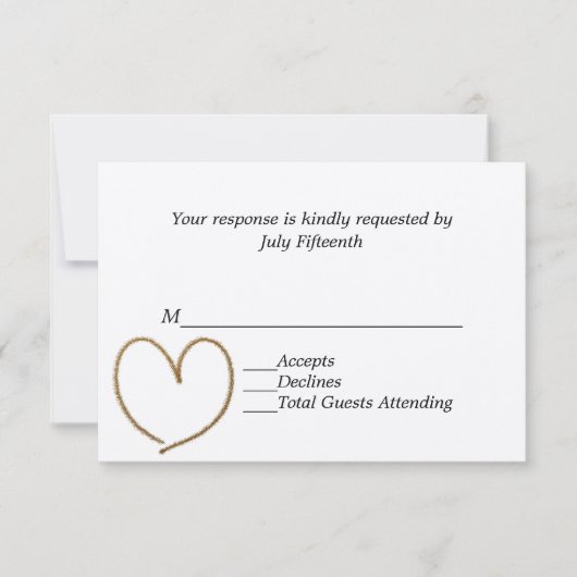 Carte RSVP de mariage coeur doré (Devant)