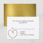 Carte RSVP de mariage coeur doré (Devant / Derrière)