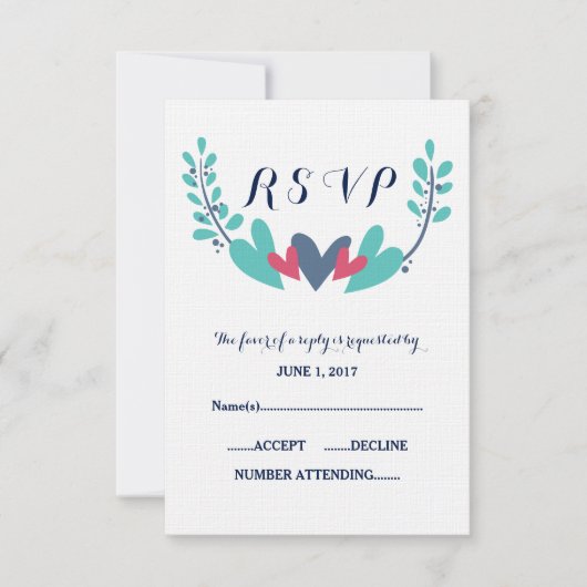 Carte RSVP de mariage Coeurs et vignes (Devant)