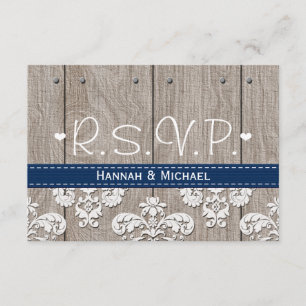 Carte RSVP de mariage Coral Navy Blue Hydrangea