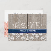 Carte RSVP de mariage Coral Navy Blue Hydrangea (Devant / Derrière)