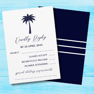 Carte RSVP de mariage côtier de palmiers blancs de