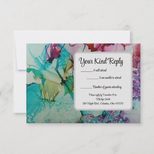 Carte RSVP de mariage couleur aquarelle (Devant)