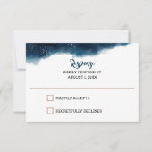 Carte RSVP de mariage couleur d'aquarelle marine e (Devant)