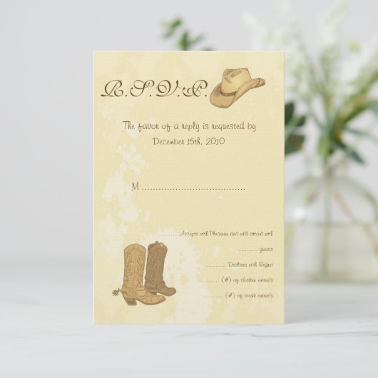 Carte RSVP de mariage Cowboy (Debout devant)
