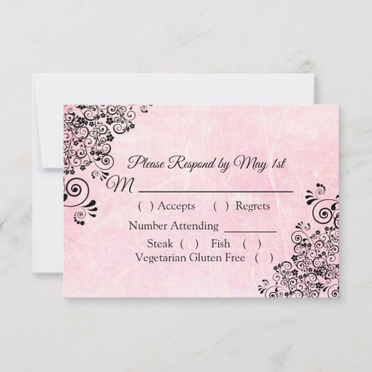 Carte RSVP de mariage crackle rose (Devant)