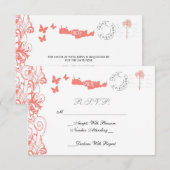 Carte RSVP De Mariage Crète En Corail Rose Et Blan (Devant / Derrière)