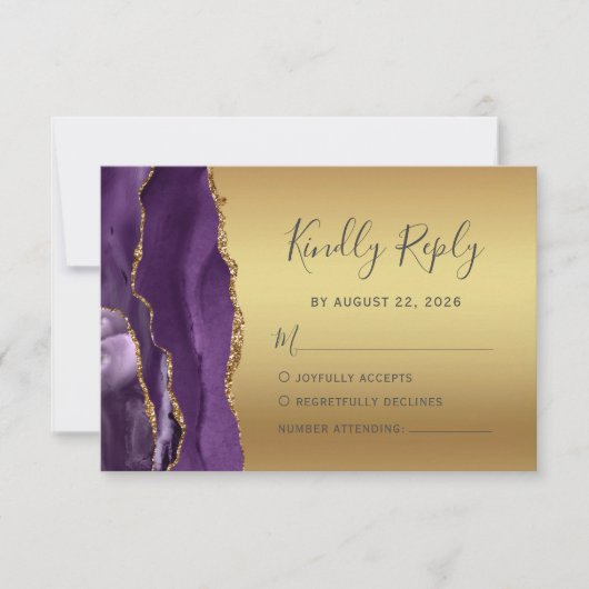 Carte RSVP de Mariage d'Agate d'Or Violet Moderne (Devant)