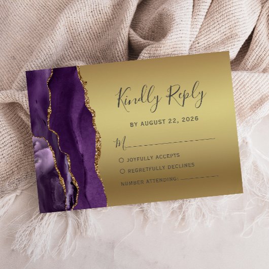 Carte RSVP de Mariage d'Agate d'Or Violet Moderne