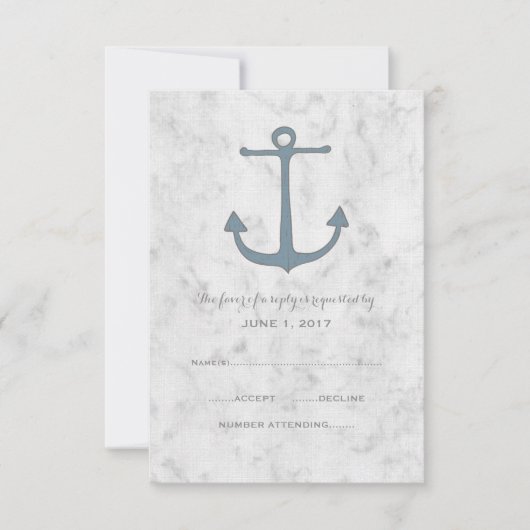 Carte RSVP de mariage d'Ancre bleu rustique (Devant)