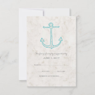 Carte RSVP de mariage d'Ancre turquoise rustique