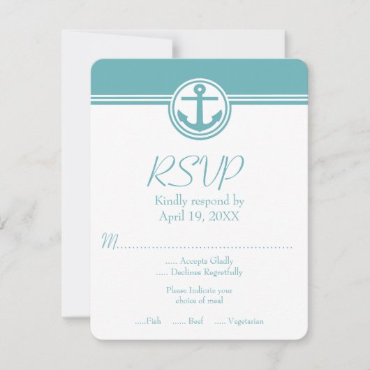 Carte RSVP de mariage d'Ancres nautiques turquoise (Devant)