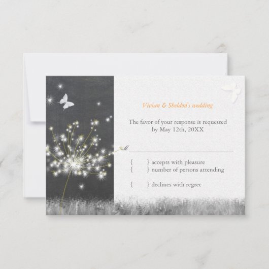 Carte RSVP de mariage Dandelion tableau noir (Devant)