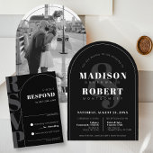 Carte RSVP de mariage d'arche d'espere noire moder
