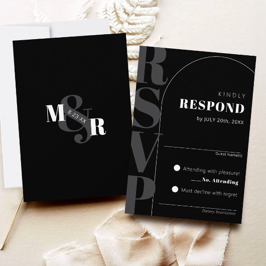 Carte RSVP de mariage d'arche d'espere noire moder