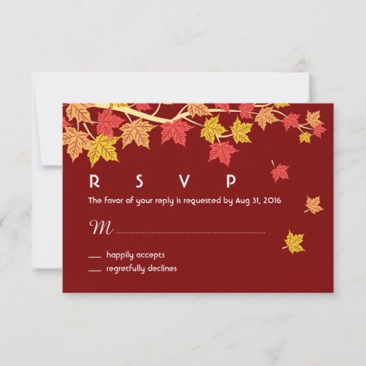 Carte RSVP de mariage d'automne avec Feuilles d'ér (Devant)