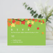 Carte RSVP de mariage d'automne avec Feuilles d'ér (Debout devant)