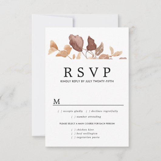 Carte RSVP de mariage de automne, options de repas (Devant)