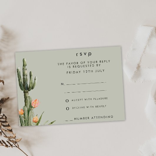 Carte RSVP de mariage de cactus floraux orange mod